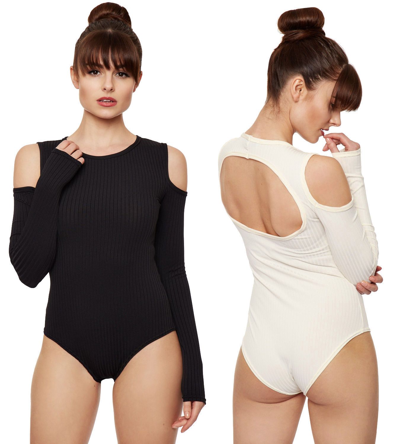 Ladies Womens Long Sleeve Scoop Neck Plain Stretch Bodysuit Leotard Top UK 8-14