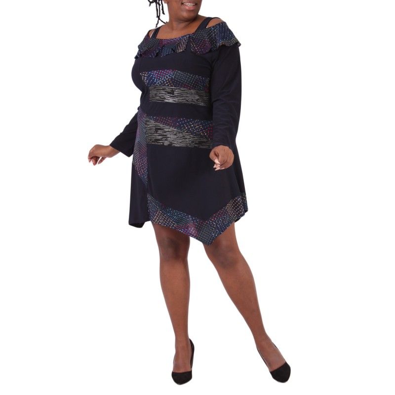 Grande taille Robe patineuse collier dégriffée noire 46 48 50 52 54