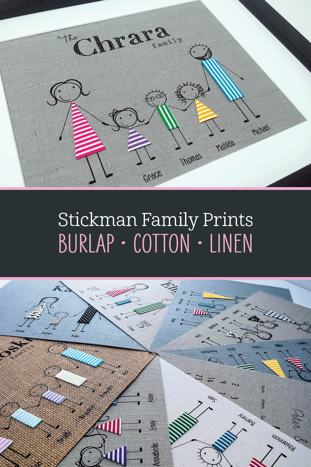 Personalised family prints featuring our range of custom-made stick people make perfect special occasion and anniversary gifts! Printed on your choice of cotton, linen or burlap they are especially ideal for cotton (2 years) and linen (4 or 12 years) anniversaries. Individually handmade bodies in your choice of 4 fabric patterns allowing you to choose the style that best suits your family and your home. Visit our shop to view all the options… #BeeHappyArt #familyprints #giftideas Pastel Stripes, Candy Stripes, 12 Year Anniversary Gifts, Cub Scout Crafts, Personalised Family Print, Cotton Gifts, Happy Art, Bee Happy, Gifts For Mum