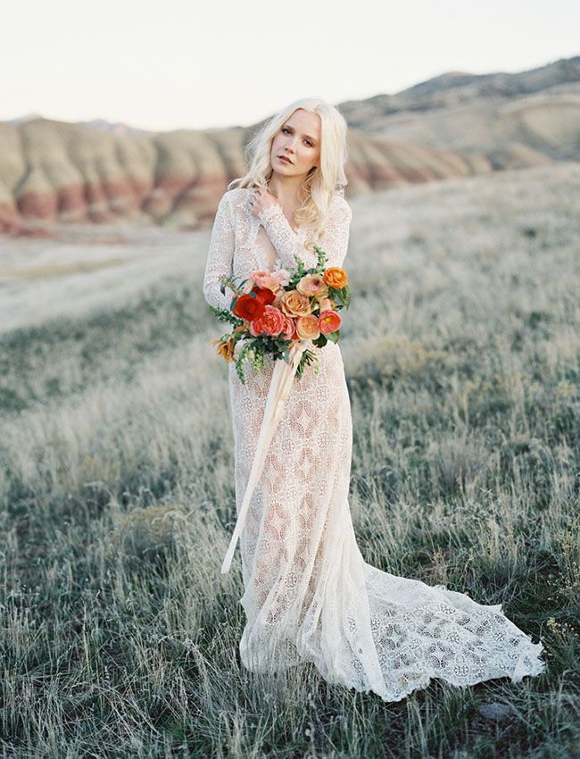 Emily Riggs Lace Wedding Dresses Captured in The Painted Hills