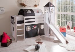 Cama Semi Alta Tom Con Tobogan Con Cortinas Habitaciones Infantiles Literas Infantiles Decoracion Para Niños