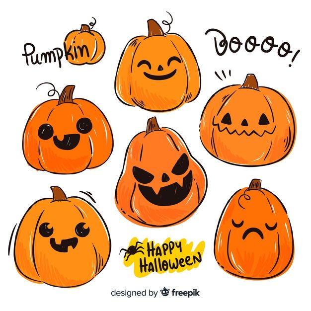 Flat halloween pumpkin faces collection Free Vector | Free Vector #Freepik #vector #freeparty #freedesign #freehalloween #freecat Halloween Diorama, Casa Halloween, Halloween Vector, Halloween Drawings, Theme Halloween, Halloween Pumpkins, Pumpkin Drawing, Pumpkin Art, Baby In Pumpkin