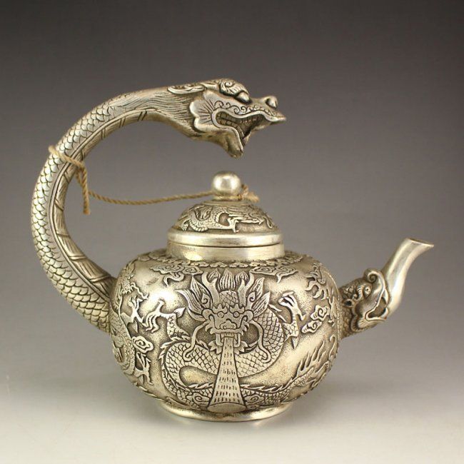 Pure copper teapot hand-carved dragons images in ancient China