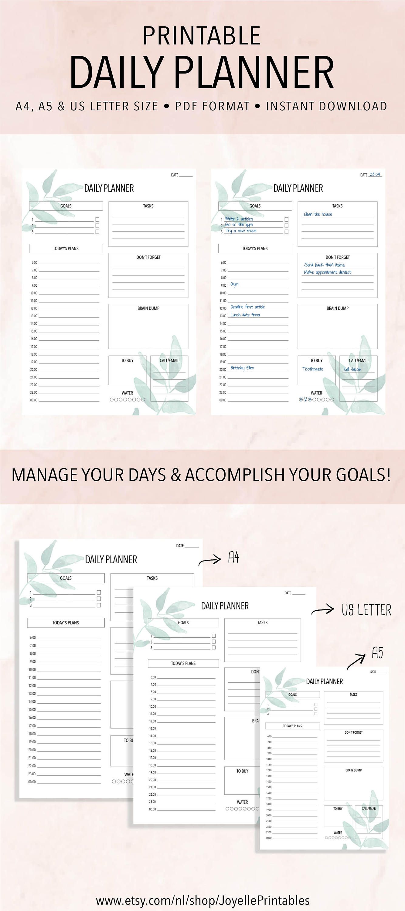 printable daily planner botanic day planner work planner a4 a5