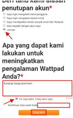 delete akun wattpad