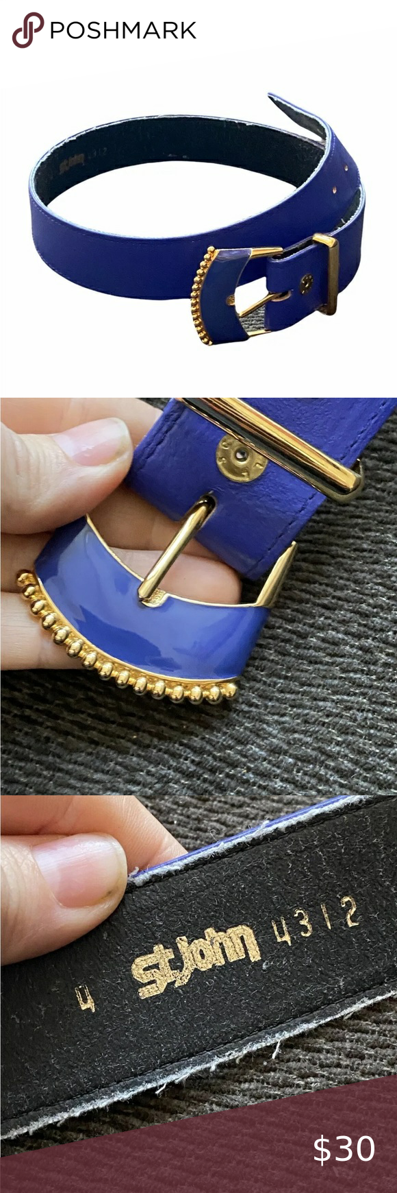 Vintage St. John Belt Women's Size 4 Small Blue Gold Tone #4301 Leather. St John, Blue Gold, Women Accessories, Gold Tones, Buckle, Womens Sizes, Shop My, Belt, Womens Fashion