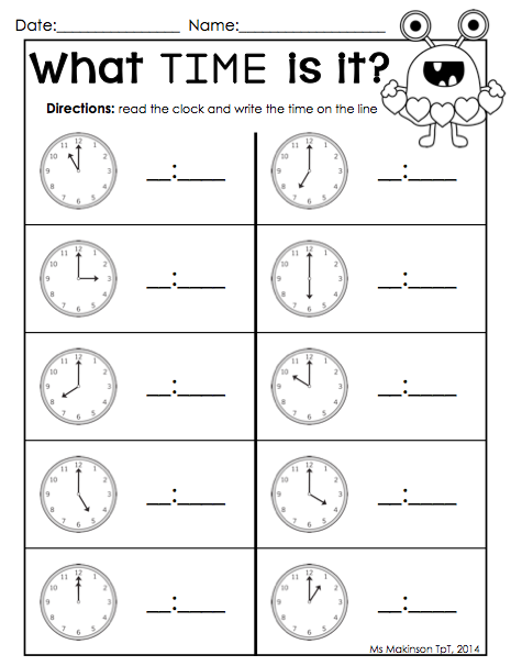 Time Worksheets Packet - February Printables Kindergarten Literacy And Math time worksheets packet february printables kindergarten literacy and math