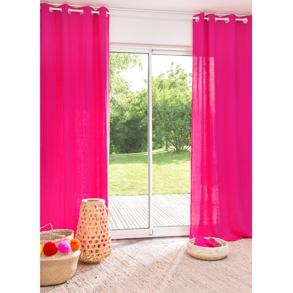 Fuchsia gordijn in gewassen linnen 110 x 250 cm | Slaapkamer meiden ... Fuchsia gordijn in gewassen linnen 110 x 250 cm | Slaapkamer meiden ...