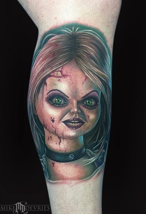 Bride Of Chucky Tattoo By Mike Devries Tattoos Chucky Tattoo Bride Of Chucky Tiffany Tattoo