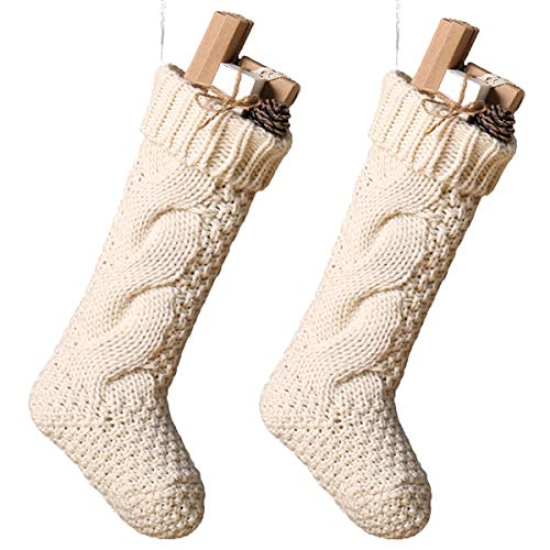 Knit Christmas Stockings 3 Pack 18 Farmhouse Style Christmas Stockings Holiday Home Fireplace Stairway Christmas Tree Hanging Stockings Knitted A1