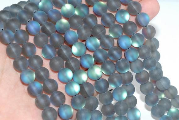 10MM MYSTIC AURA QUARTZ GEMSTONE MATTE TITANIUM WHITE ROUND LOOSE BEADS 7/"