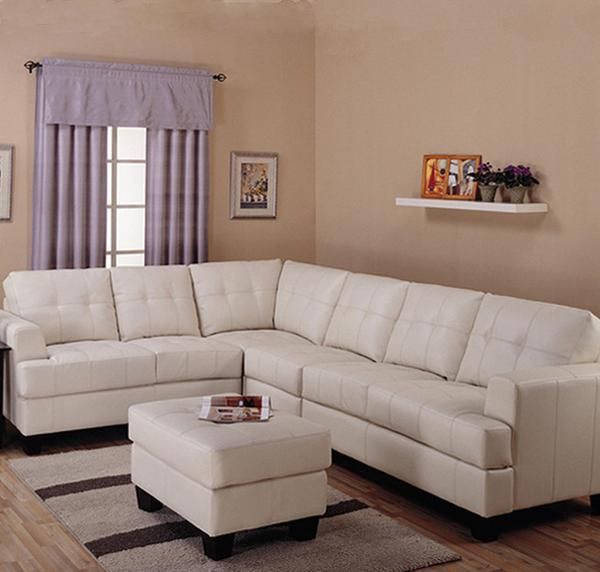 Toronto Cream Tufted Bonded Leather L Shaped Sectional Sofa
