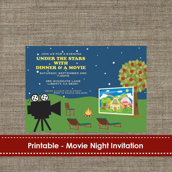 backyard under the stars movie night invitation diy printable movie party invitation