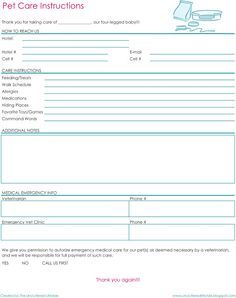 free printable pet sitting
