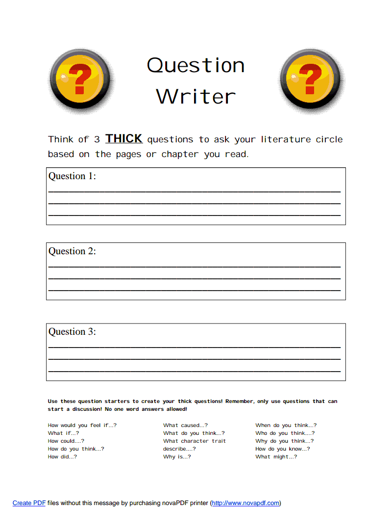 worksheet Literature Circle Worksheets question writer pdf literature circles pinterest charmed in third grade circle worksheets
