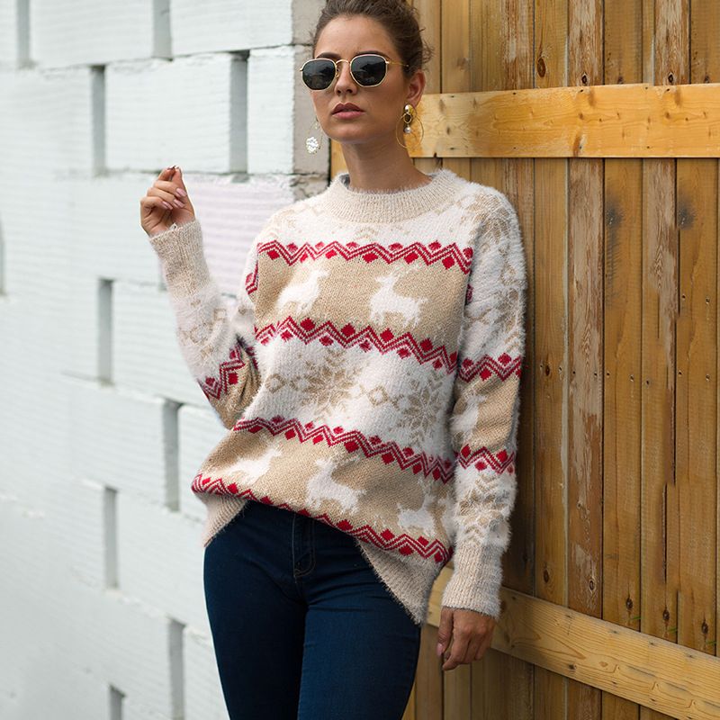 Deer Snowflake Knit Christmas Sweater Womens | Women Deer Snowflake Knit Christmas Sweater Womens | Women