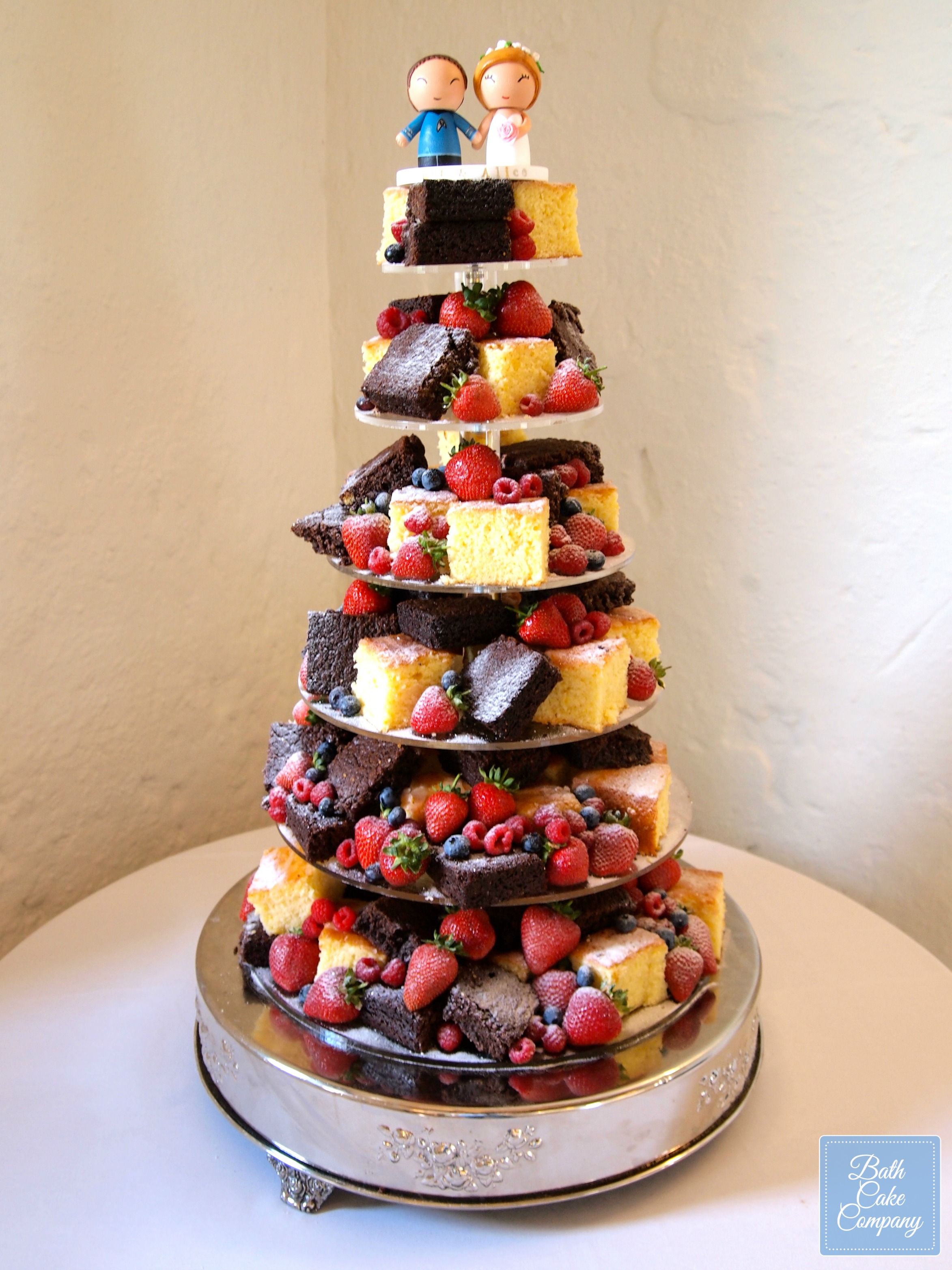 Brownie And Lemon Drizzle Wedding Tower By Bath Cake Company Set Up At Priston Mill Brownie And Lemon Drizzle Wedding Tower By Bath Cake Company Set Up At Priston Mill