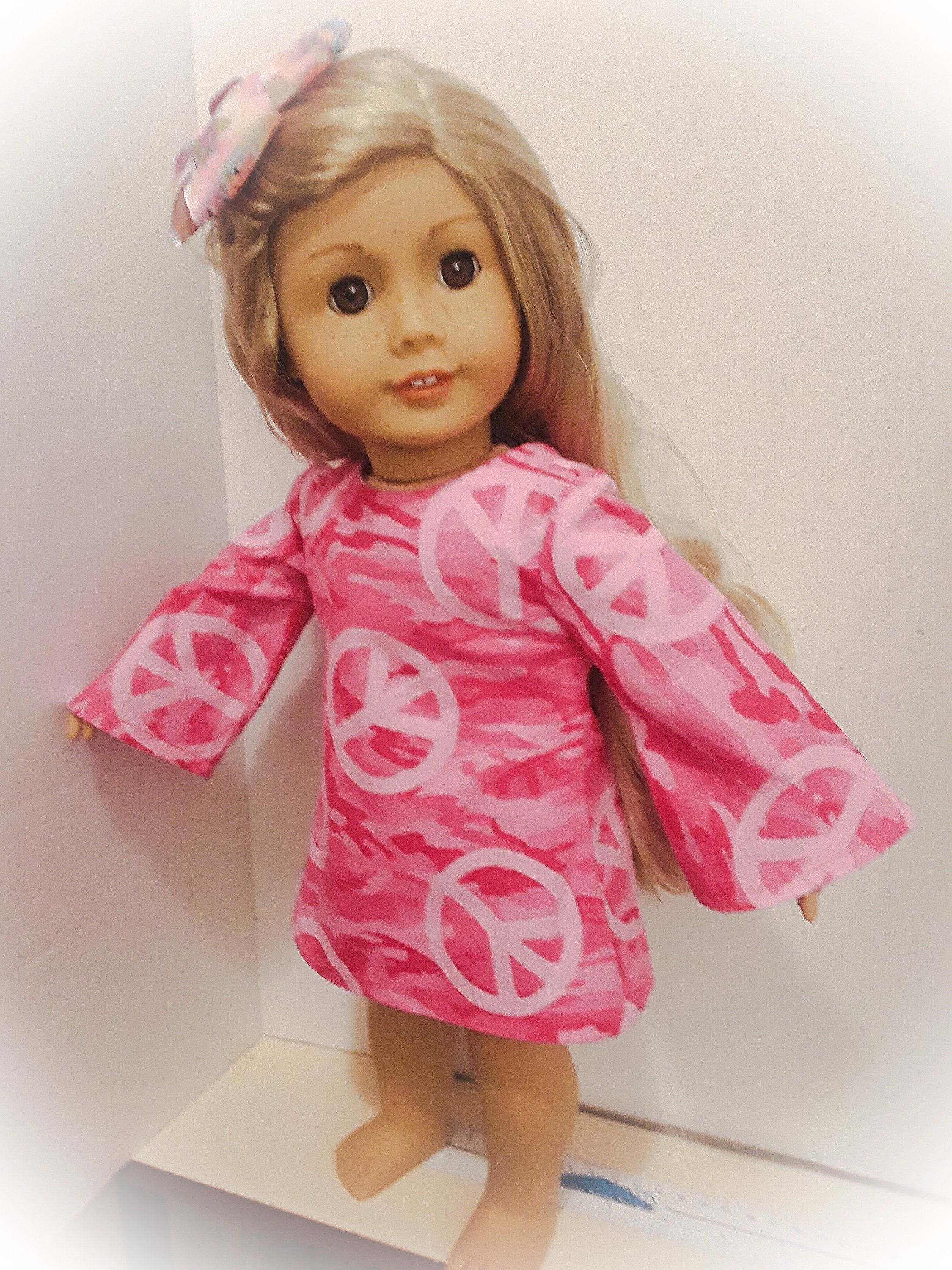 Pretty Pink peace print dress for 18 inch dolls, American Girl and others!