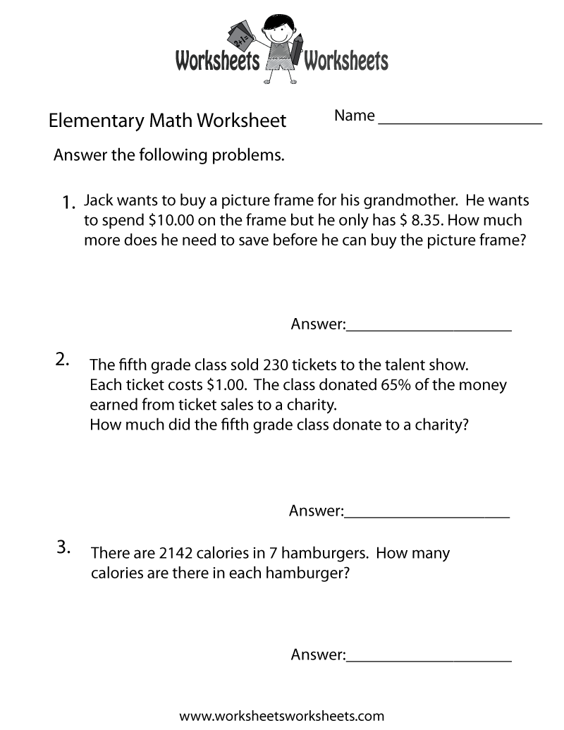 worksheet 5th Grade Math Word Problems Worksheets elementary math word problems worksheet free printable educational worksheet