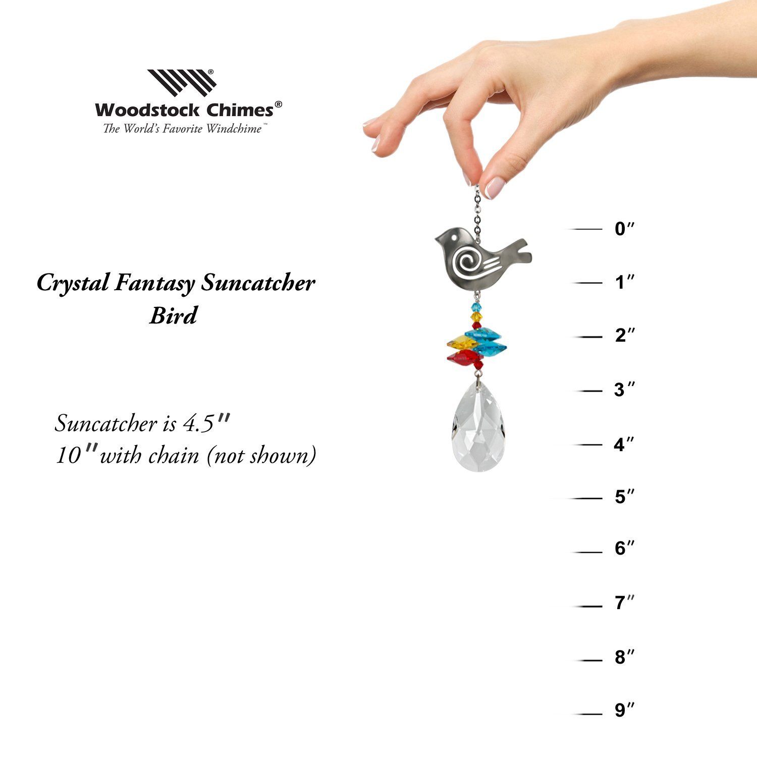 A large crystal is topped by a rainbow of small crystals and a silver bird.A bird's ability to fly makes it a wonderful symbol of freedom. This bird is perched over a rainbow of crystals, which brings to mind the song from The Wizard of Oz:If happy little bluebirds flybeyond the rainbow,why oh why can't I?Fly over your rainbow with this sweet Crystal Fantasy - Bird. Buy Crystals, Large Crystals, Woodstock Chimes, Symbols Of Freedom, Rainbow Maker, Lawn Chairs, Change Of Address, Crystal Suncatchers, Common Themes
