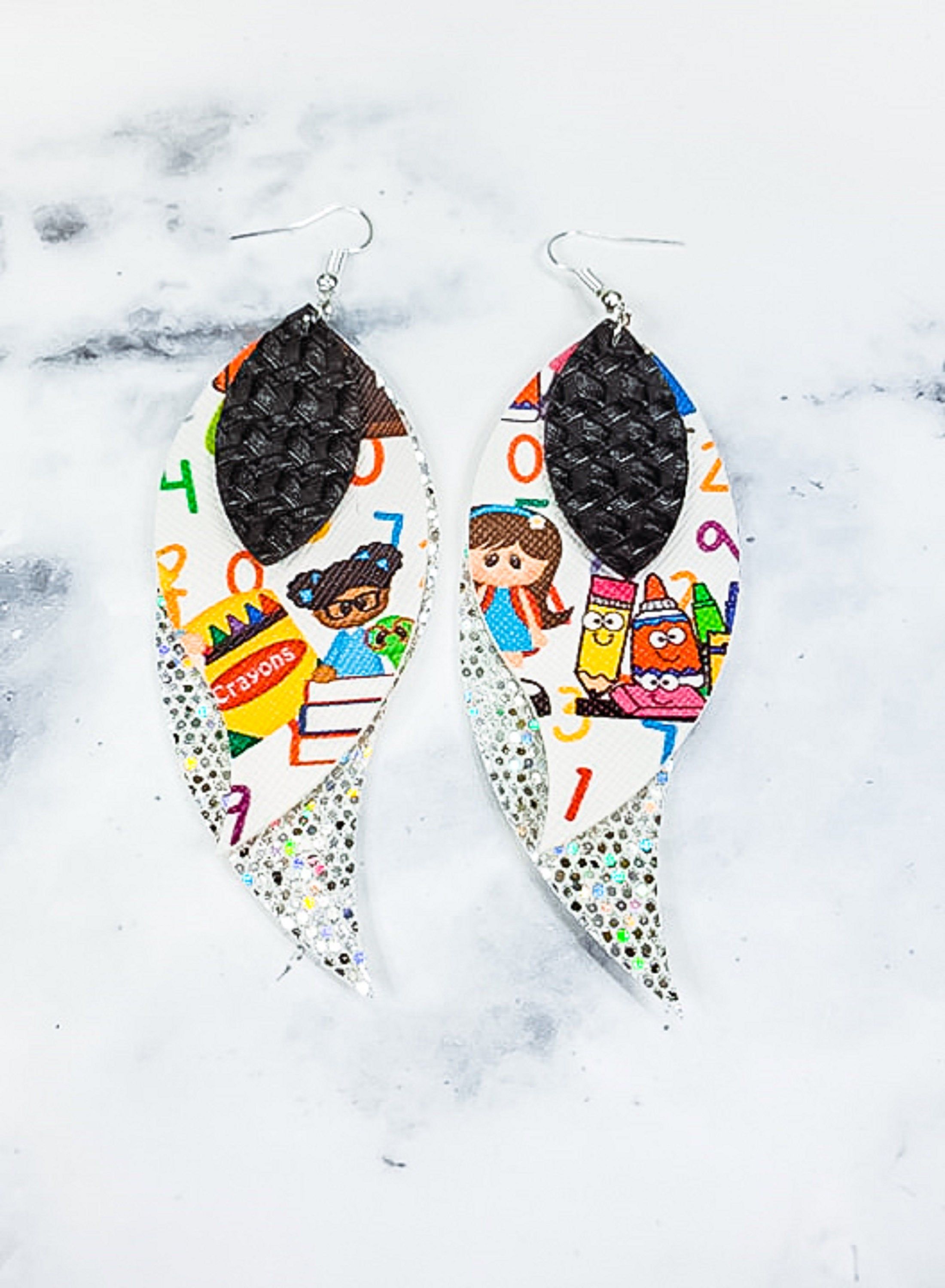 Chalkboard Teacher Back to School Faux Leather Handmade Earrings