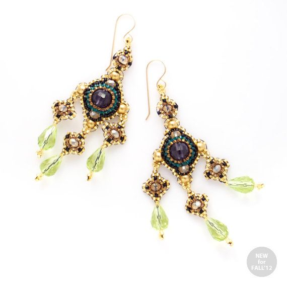 Beaded Gold Chandelier Earrings With Green Teardrops Jeannierichard Spanish Condesa Chandelier Earrings By Jeannierichard