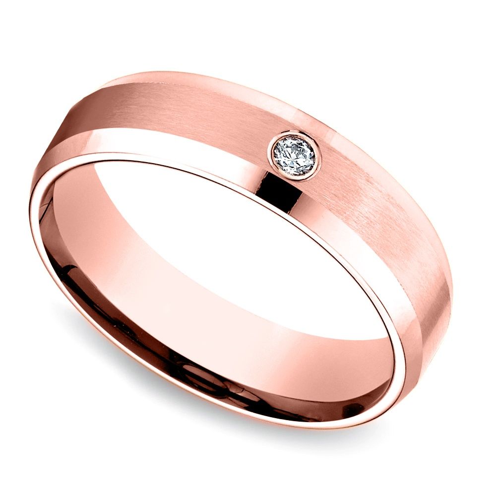 Inset Beveled Men's Wedding Ring in Rose Gold (6mm) Mens diamond