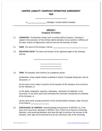 Free Operating Agreement Template For Member Managed Llc Diy