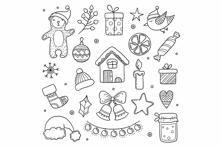Christmas doodles. Winter season xmas characters animals cut (1236714) | Illustrations | Design Bundles Christmas Doodles, Christmas Crafts, Xmas, Snowflake Clothes, Pictures To Draw, Drawing Pictures, Snowflakes Drawing, Stars Gifts, Tree Gift