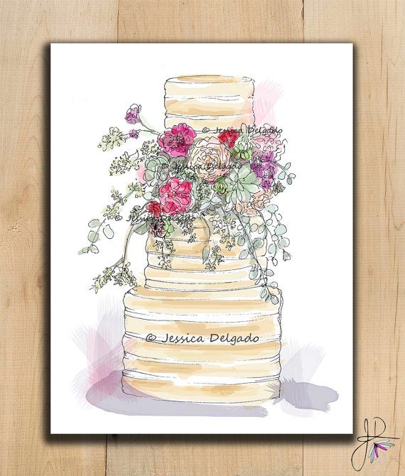 Rustic Wedding Cake Illustration Wildflower By BeautyInPattern Rustic Wedding Cake Illustration Wildflower By BeautyInPattern
