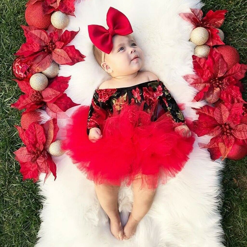 US Baby Girls Christmas Costume Toddler Long Sleeve Romper Tutu Dress Outfit Set