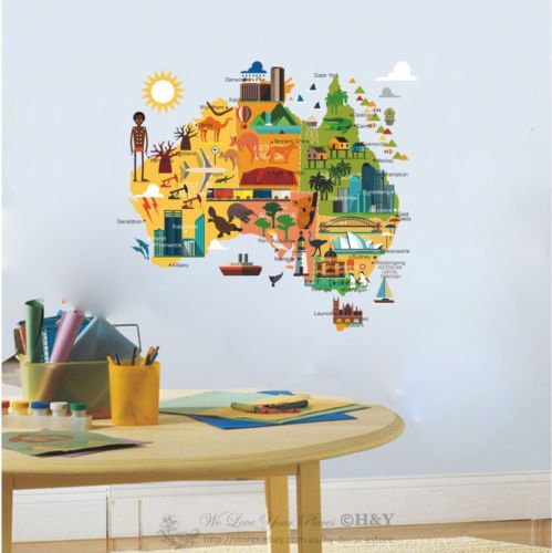 details about australia map wall sticker art nursery decal kids room