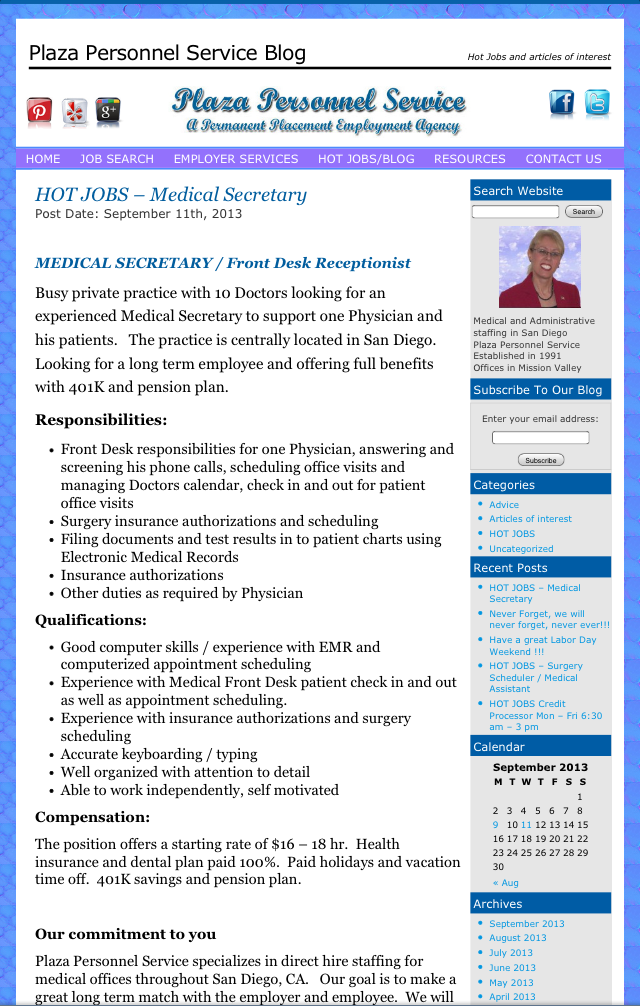 we have a new job opening for a medical secretary this is a full looking for medical assistant jobs