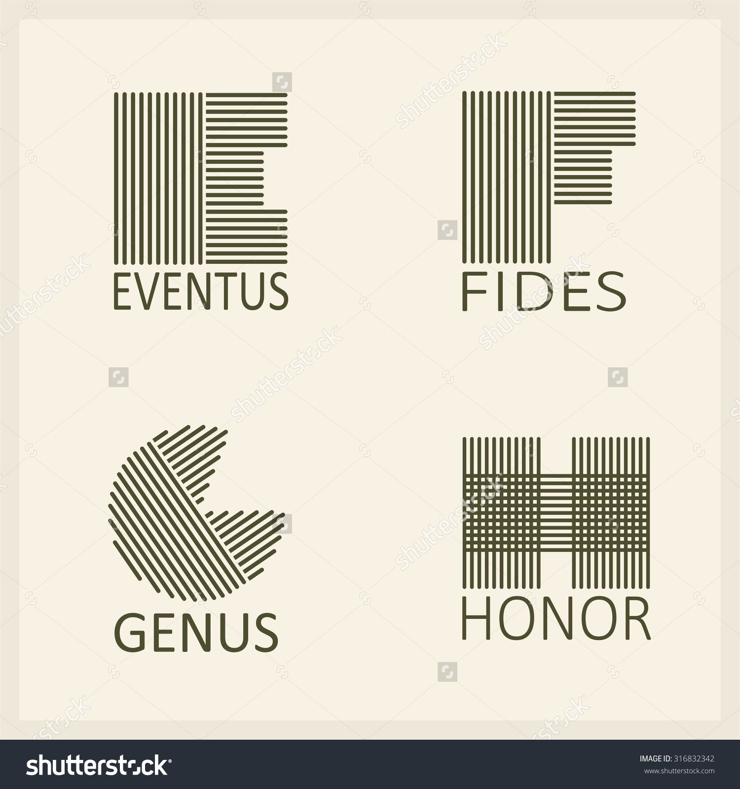 creative capital letters e f g h made of parallel strips