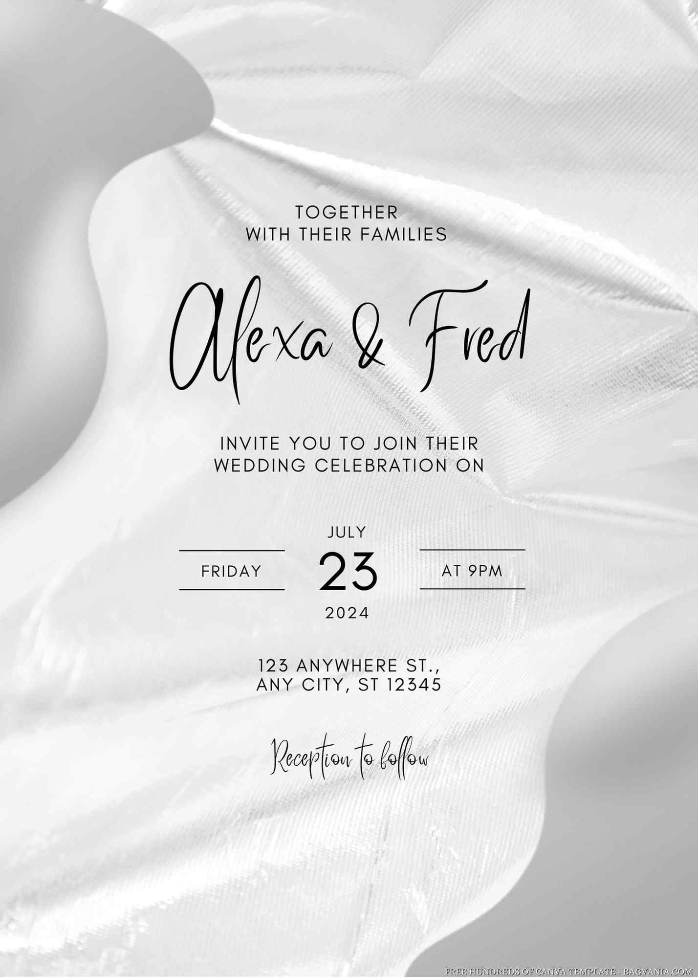 Download Now 16 Shiny Black White Blob Canva Wedding Invitation 