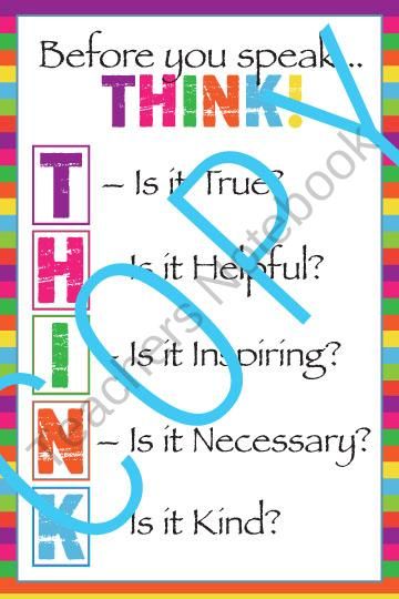 Think Before You Speak Classroom Motivational Poster Classroom Motivational Posters Classroom Motivation Classroom Posters