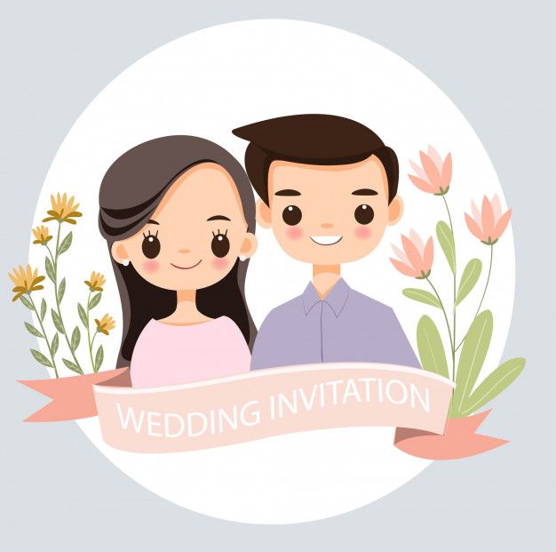 Cute Couple Cartoon For Wedding Invitations Card