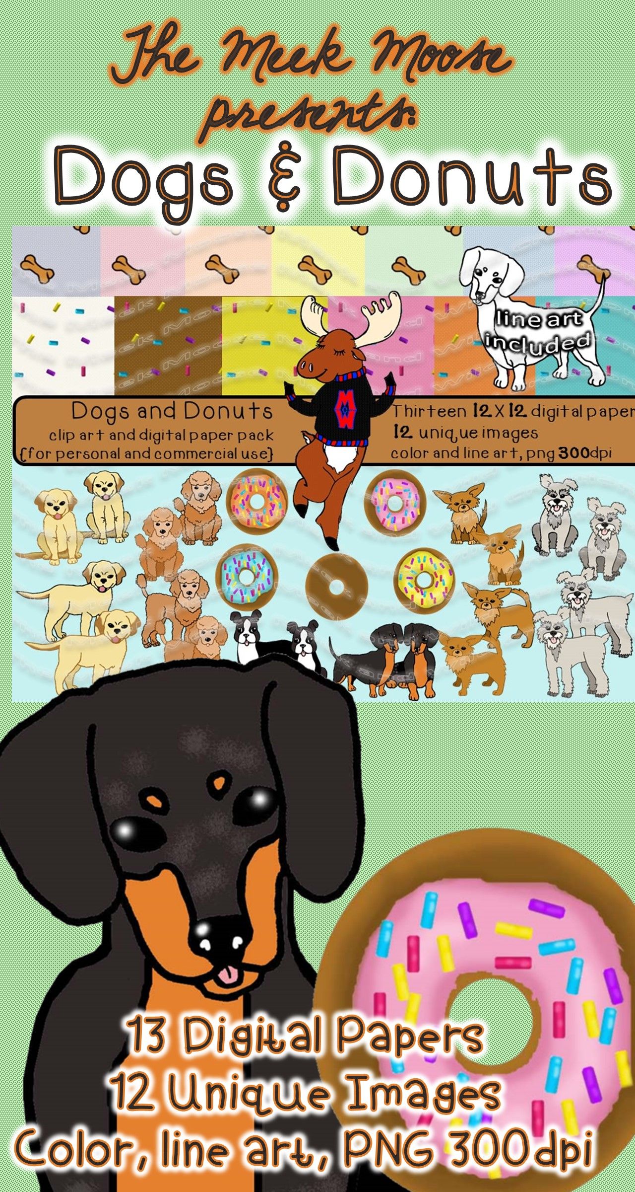 Download Dogs And Donuts Clip Art And Digital Paper Super Bundle Clip Art Digital Paper Art