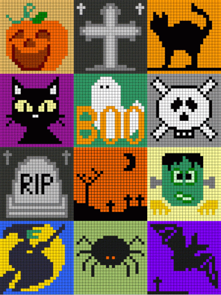 Halloween C2C Graphgan Crochet Pixel, Crochet C2c, Graph Crochet, Crochet Cross, Tapestry Crochet, Pixel Crochet Blanket, Pixel Art Halloween, Photo Halloween, Theme Halloween