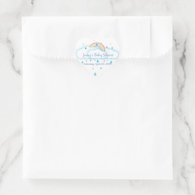 Heart Rainbow Cloud Baby Shower Save The Date Heart Sticker | Zazzle.com