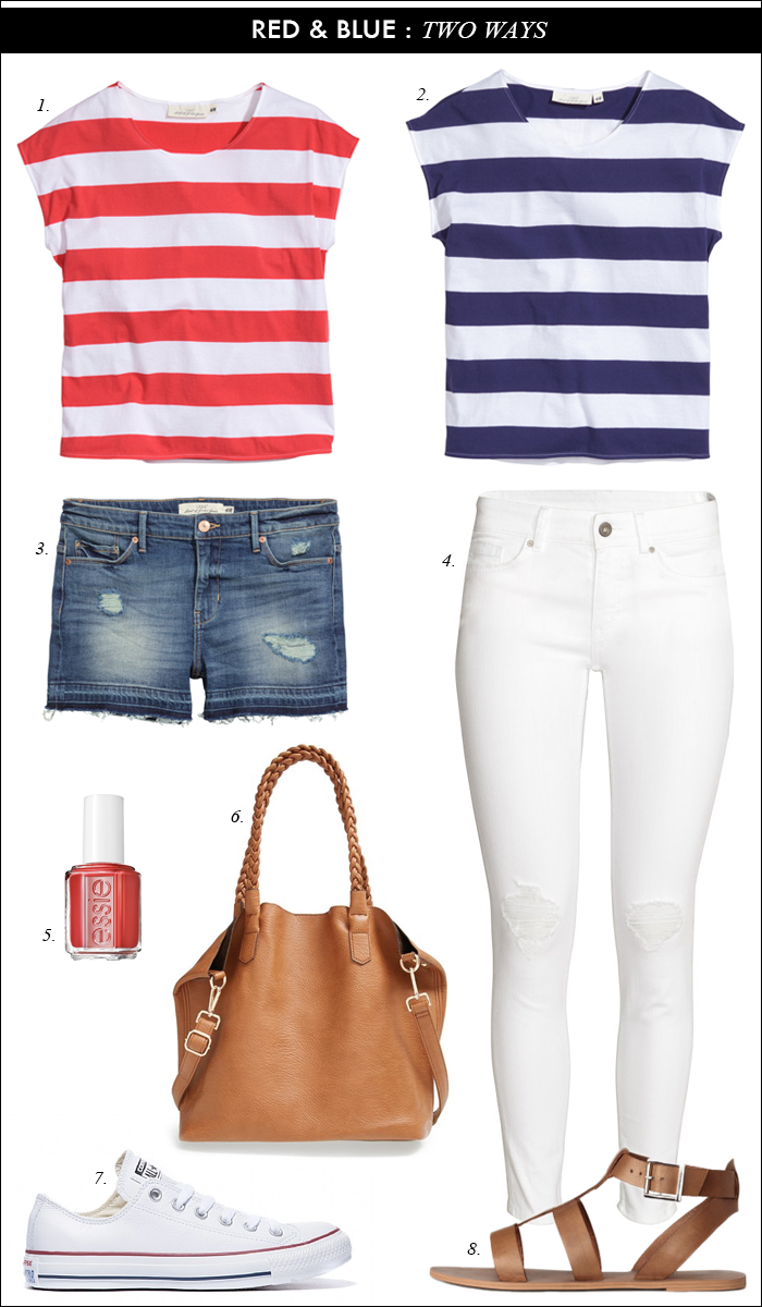 spring casual outfit, red stripes, blue stripes, nautical outfit ...