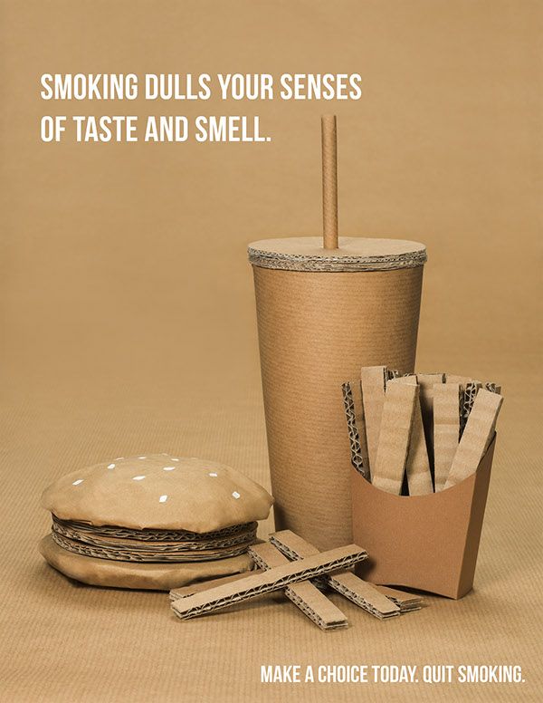 Image found via Pinterest 11/19/17 This ad is to promote non-smoking. It is simple and right to the point. Smoking harms your body, so "Make a choice today, and quit smoking". Clever Advertising, Advertising Campaign, Advertising Design, Cardboard Sculpture, Cardboard Crafts, Ads Creative, Creative Design, Pinterest Advertising, Guerilla Marketing