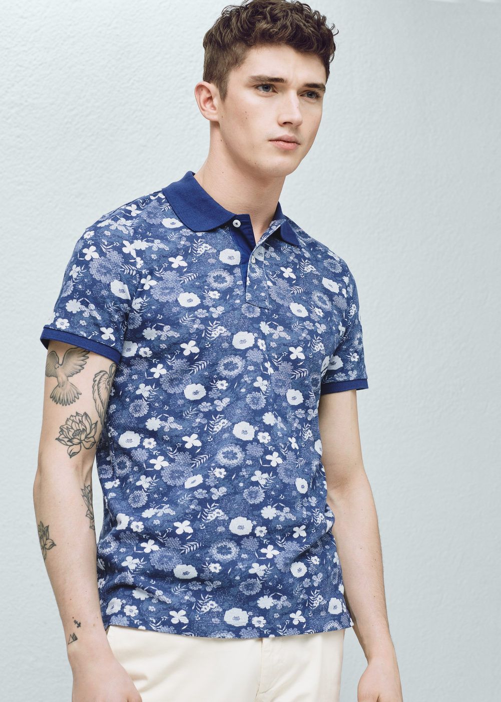 Polo Slim Fit Pique Floral Homme Mango Man France Mens Polo Shirts Pique Polo Shirt Slim Fit