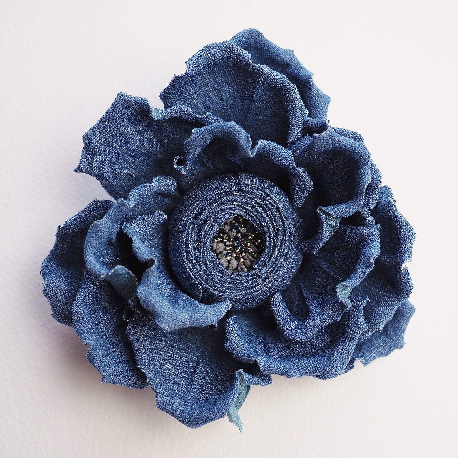 COTTON DENIM ROSE Flower, Large Denim Flower Brooch, Wedding ...