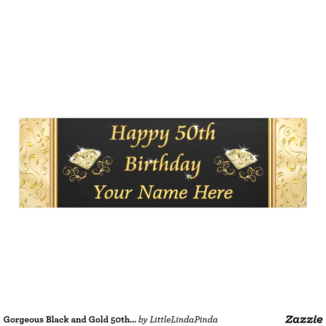 personalized lovely black and gold 50th birthday banner for her