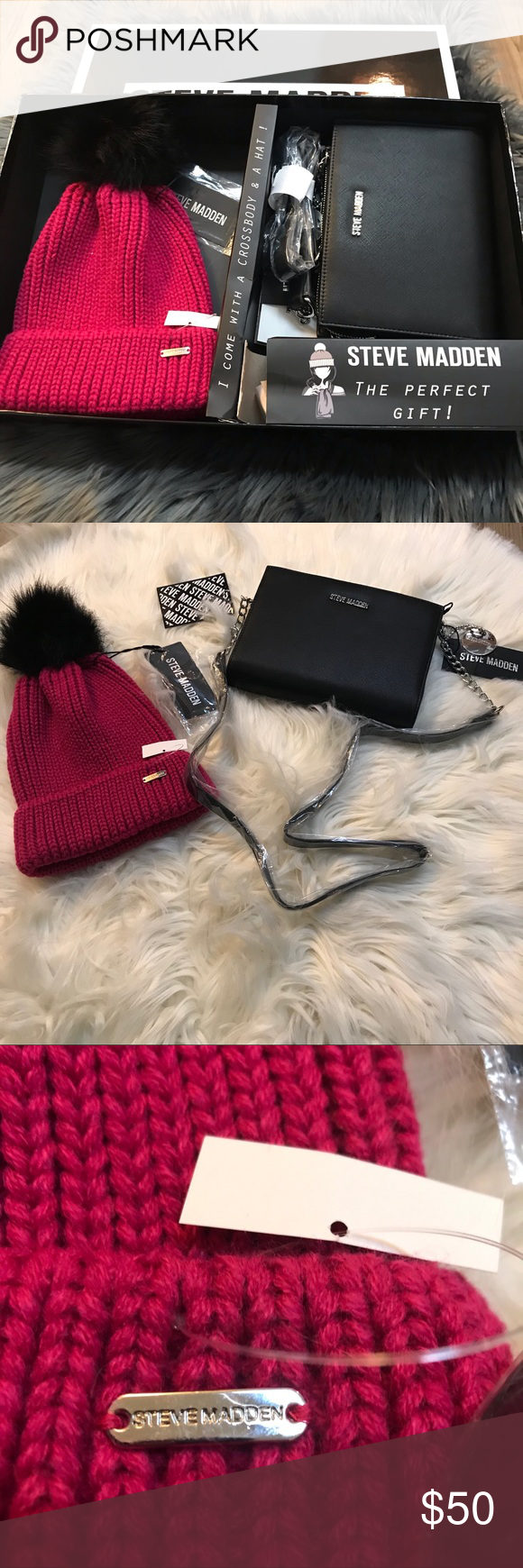 Steve Madden Crossbody And Hat 2 Piece Gift Set In A Manufacturer Gift Box Color Grey Multi 2 Piece Set With A C Chenille Hats Gift Set Women Accessories Hats