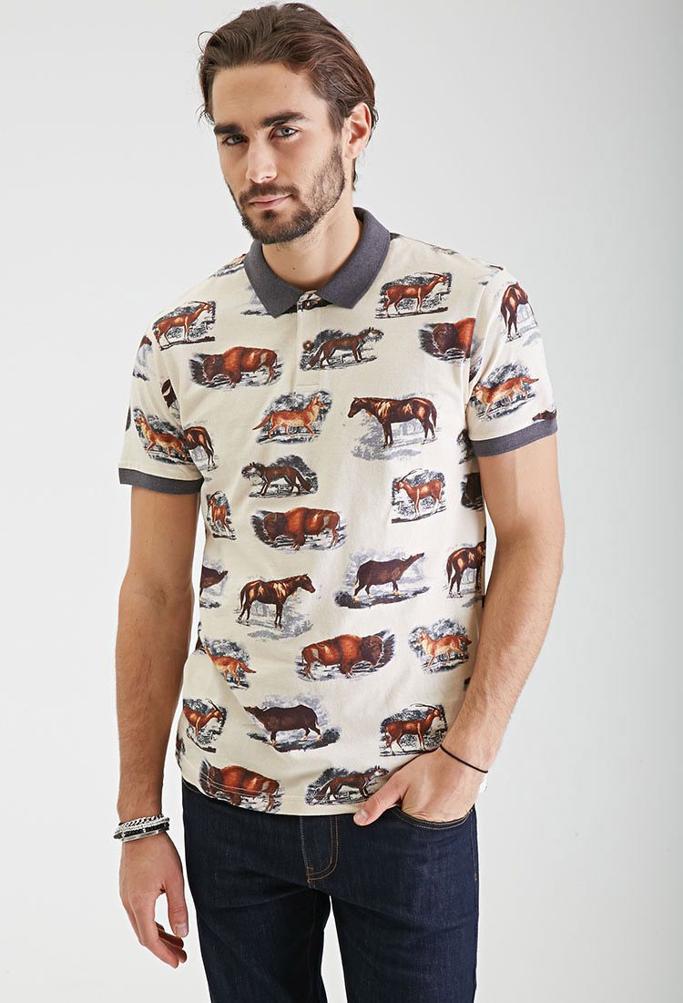 Animal Print Two-Button Polo - Tees & Tanks - 2000137880 - Forever 21