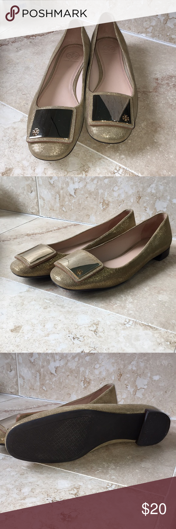 tory burch gold flat shoes