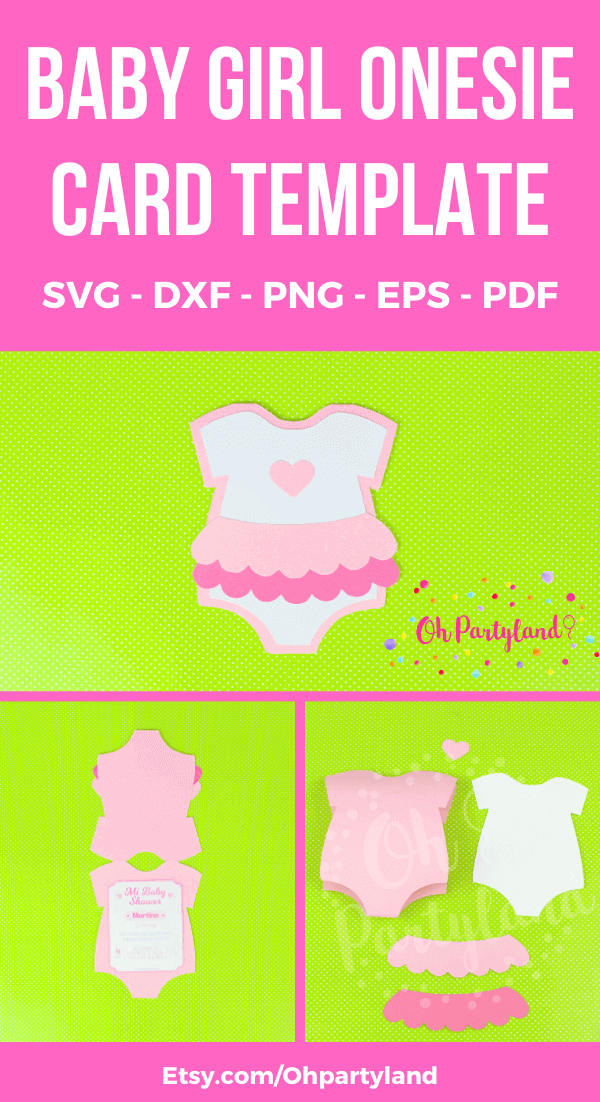 Onesie card for girl Baby shower card SVG Onesie card ...