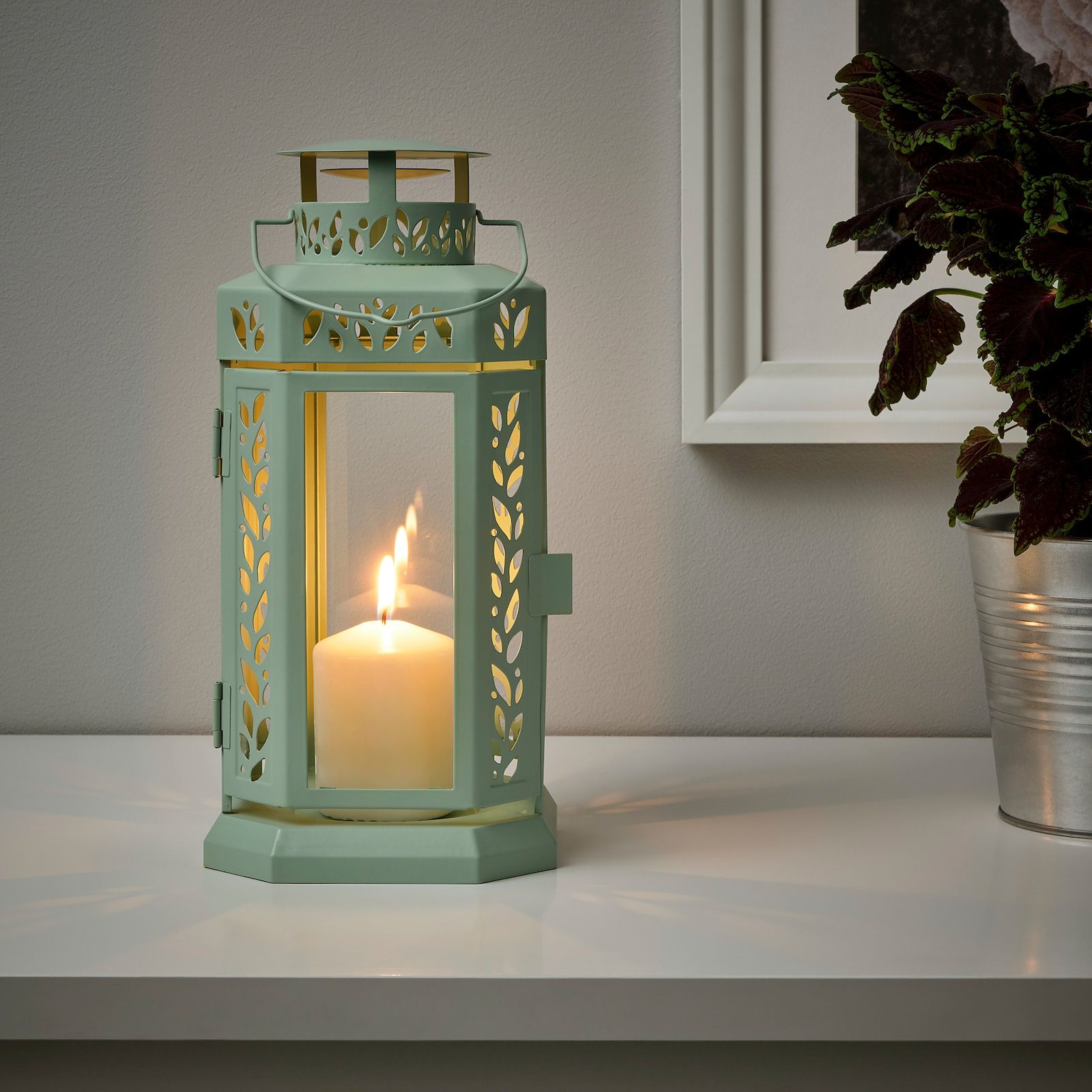ENRUM Windlicht stompkaars, binnen/buiten – groen 27 cm